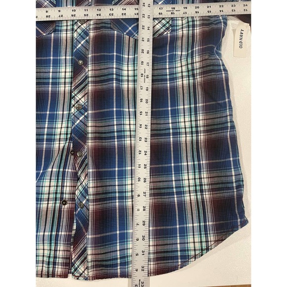 New Old Navy Mens XL Classic Fit Plaid Pearl Snap Shirt Top Long Sleeves Blue - Picture 8 of 8